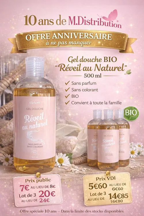 3X GELS DOUCHE BIO 500ML REVEIL AU NATUREL