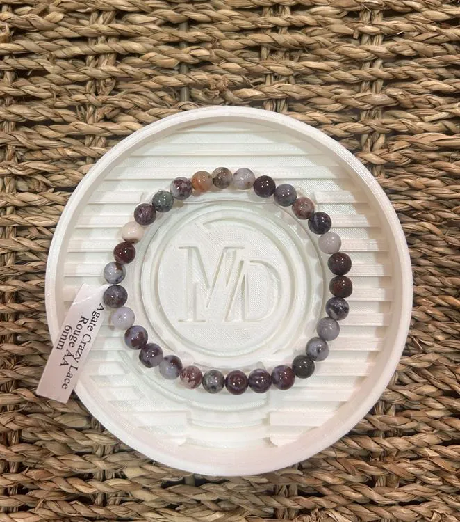BRACELET AGATE CRAZY LACE ROUGE AA BOULE  6MM
