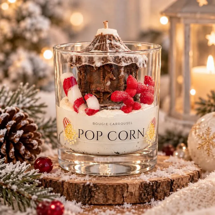 BOUGIE GRAND VERRE CARROUSEL POP CORN