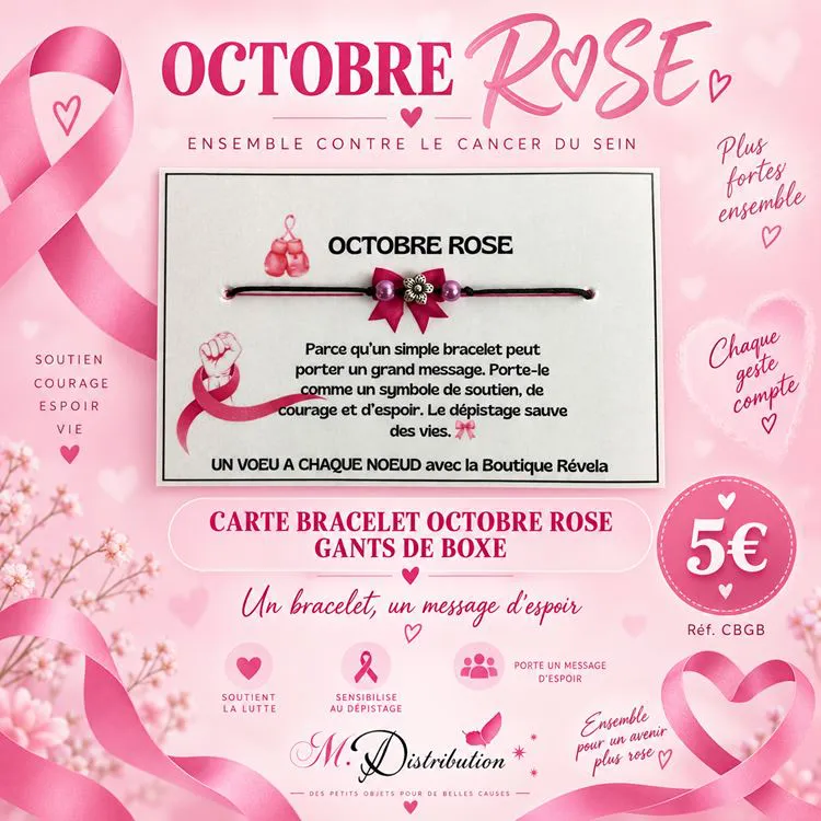 CARTE BRACELET OCTOBRE ROSE GANTS DE BOXE