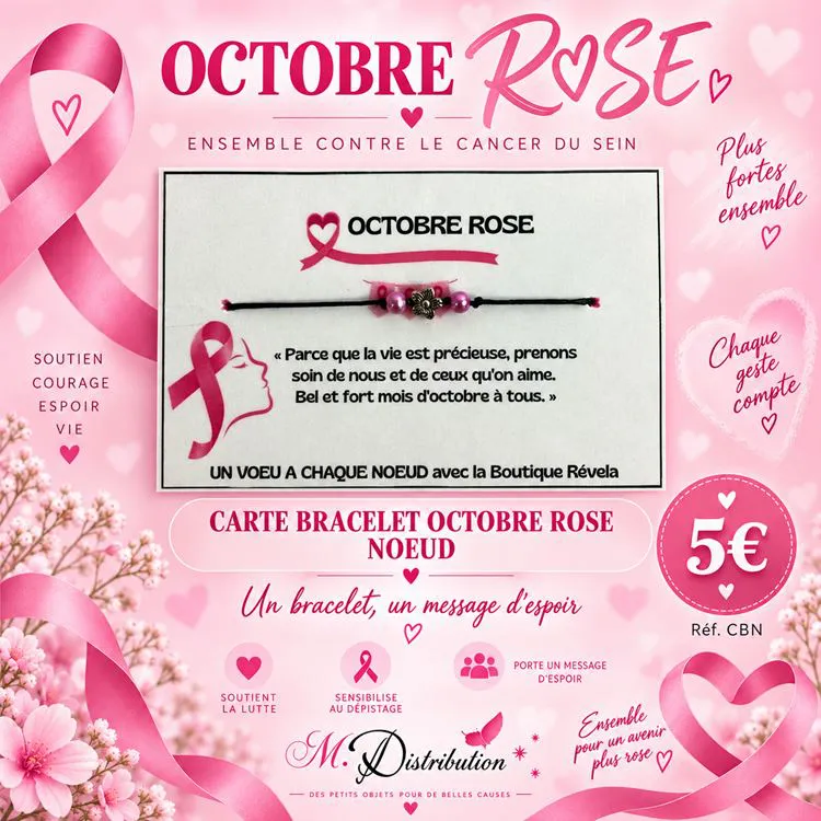 CARTE BRACELET OCTOBRE ROSE NOEUD