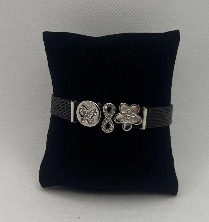 BRACELET PLAT NOIR PAPILLON ARGENT