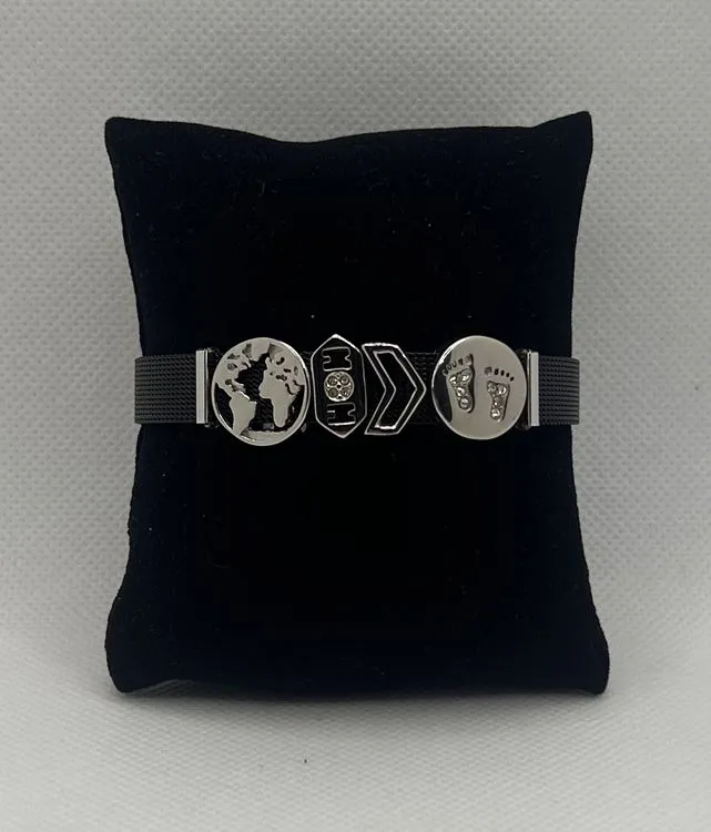 BRACELET PLAT NOIR PIEDS BB ARGENTE