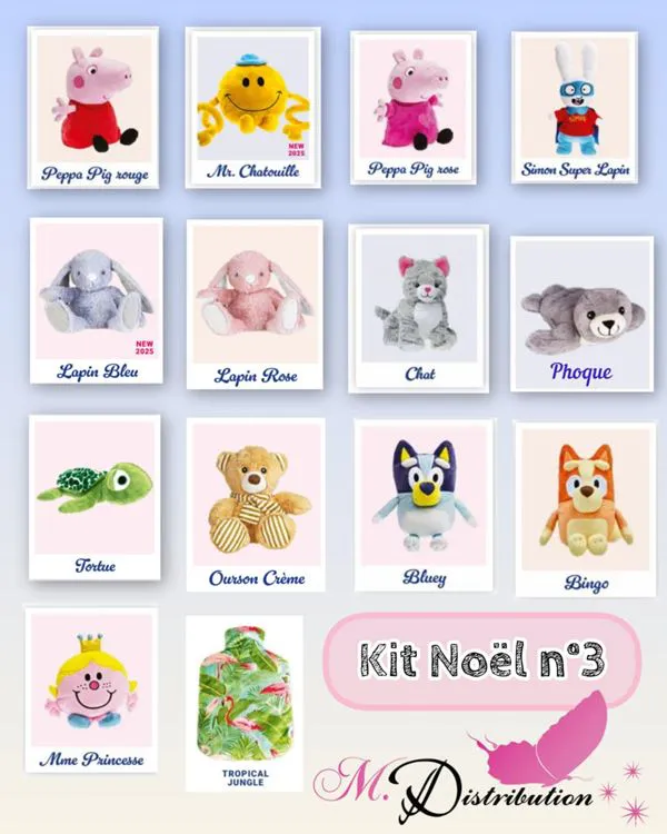 KIT NOEL N°3 (14  PELUCHES BOUILLOTTES)