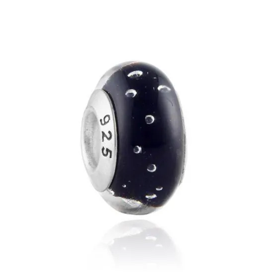 PERLE EN VERRE NOIR A BULLES