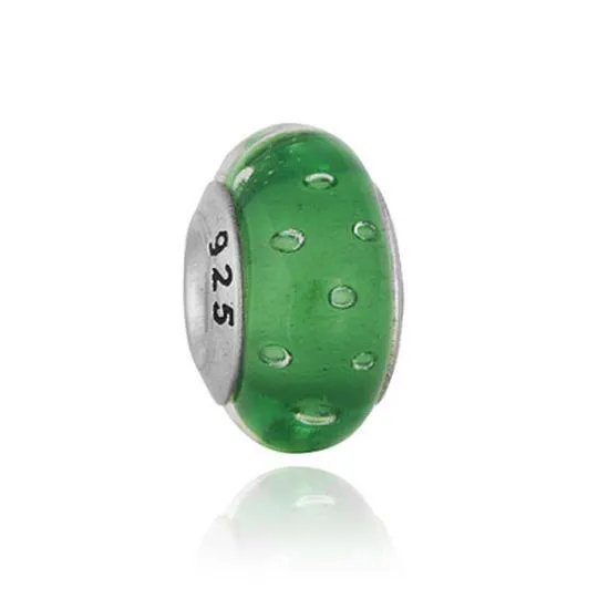 PERLE EN VERRE VERT A BULLES