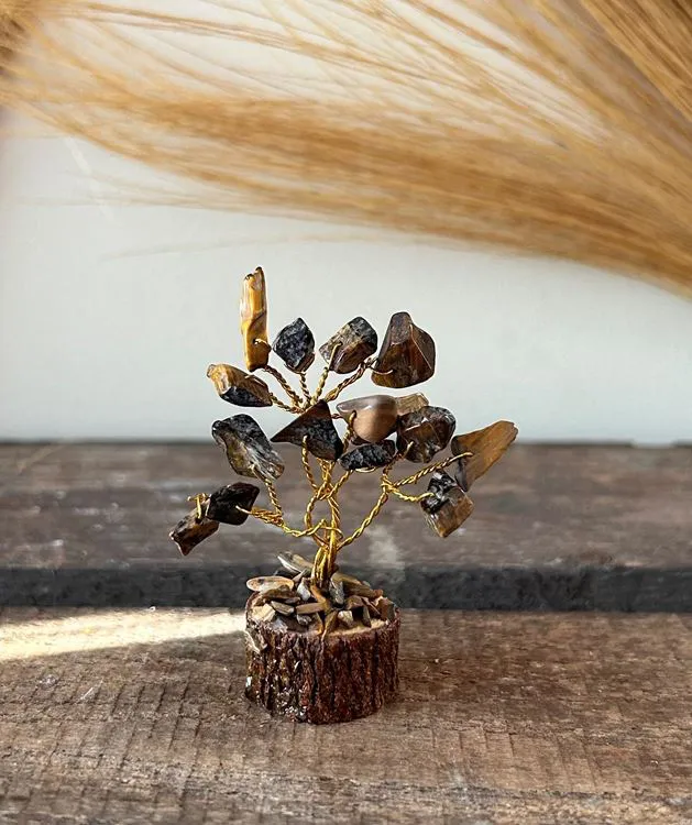 MINI ARBRE GEMMES BASE BOIS/OEIL DE TIGRE