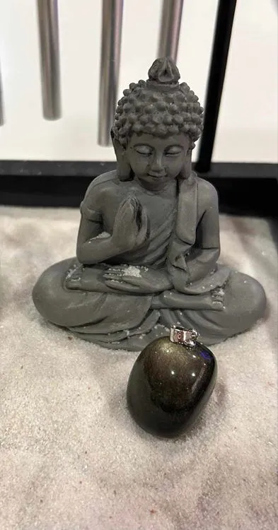 PENDENTIF PIERRE ROULEE OBSIDIENNE DOREE AA 