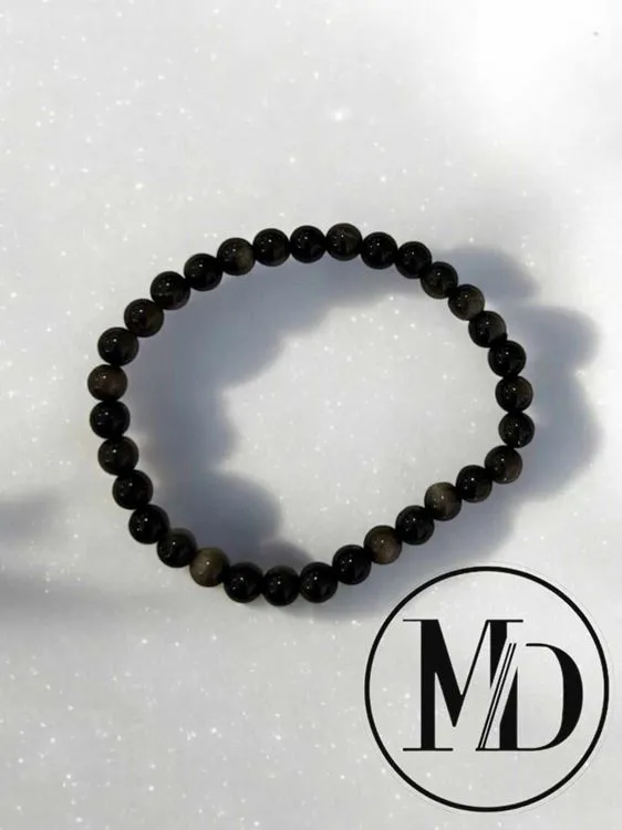 BRACELET OBSIDIENNE DOREE- A- 6 MM