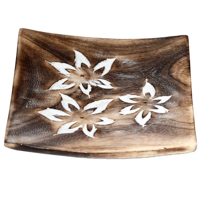 PORTE ENCENS CARRE SCULPTE FLEURS BOIS MANGUIER