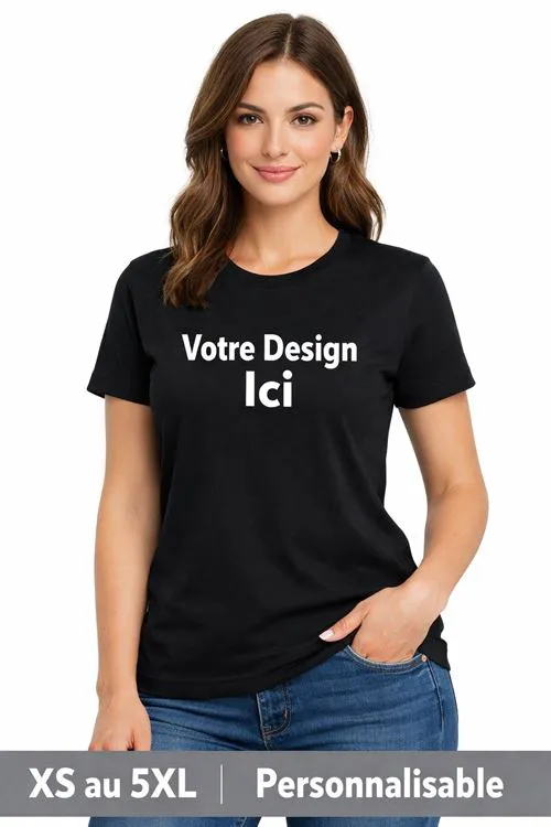 T SHIRT NOIR A PERSONNALISER FLOCAGE COL ROND