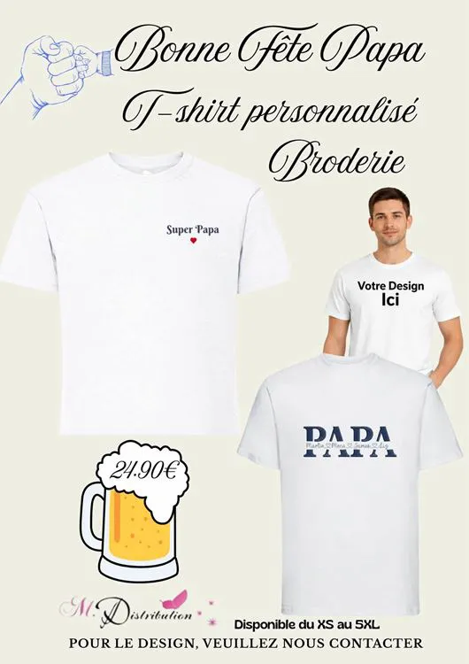 T SHIRT BLANC PAPA BRODERIE
