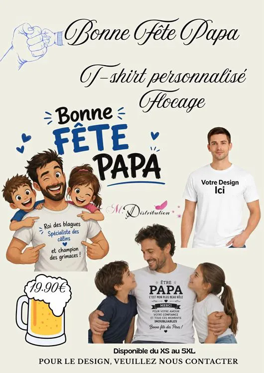 T SHIRT PAPA FLOCAGE COL ROND