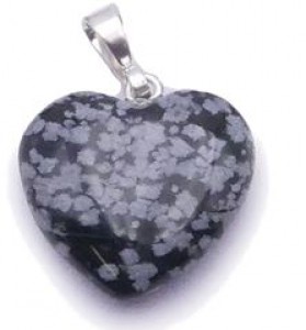 PENDENTIF OBSIDIENNE FLOCON DE NEIGE  COEUR 15MM