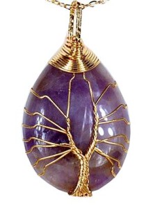 COLLIER ARBRE DE VIE AMETHYSTE DORE