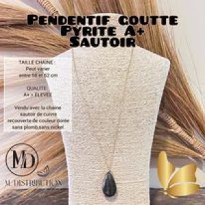 PENDENTIF GOUTTE PYRITE A+/ SAUTOIR