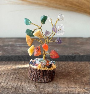 MINI ARBRE GEMMES BASE BOIS/MULTI PIERRES