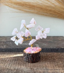 MINI ARBRE GEMMES BASE BOIS/QUARTZ ROSE